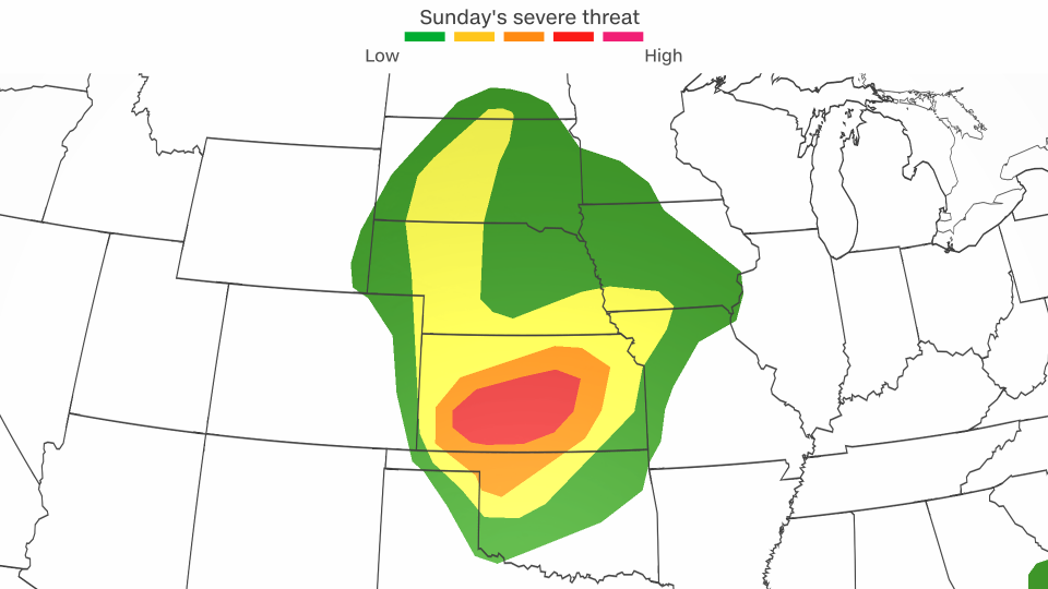Storms bring dangerous tornadoes and tennis-ball sized hail to the Central Plains