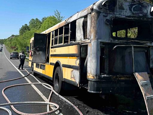 School bus with no students on board catches fire on Fairfax County Parkway