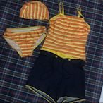 9成新 專櫃 思薇爾 SWEAR 女生 泳裝 四件組 橘色 條紋 短褲 小可愛