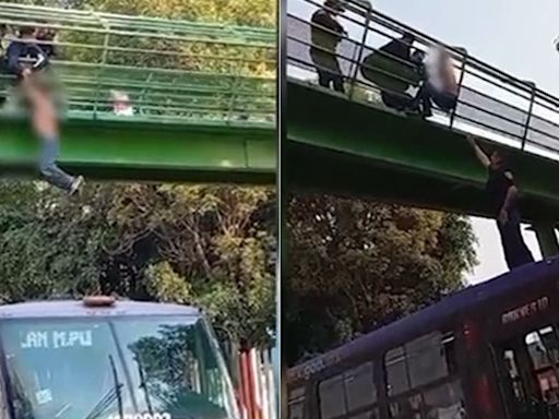 Policías de la SSC salvan a persona de saltar desde puente peatonal en la alcaldía Venustiano Carranza