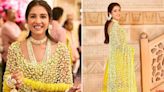 Rhea Kapoor shares photos of Radhika Merchant dazzling in yellow suit and flower-made dupatta at haldi ceremony