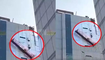 VIDEO: 2 Workers Left Hanging In Air After Trolley Rope Breaks At Noida Construction Site