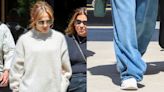 Jennifer Lopez Slips Into On Sneakers While Running Errands in Paris