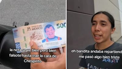 Repartidor se viraliza al recibir billete falso de 500 pesos con rostro de Chabelo: “Chale banda, esto es muy triste”