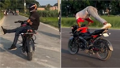 Bihar Man's Crazy Stunts On Moving Bike Goes Viral, Netizens Demand Stringent Action | WATCH