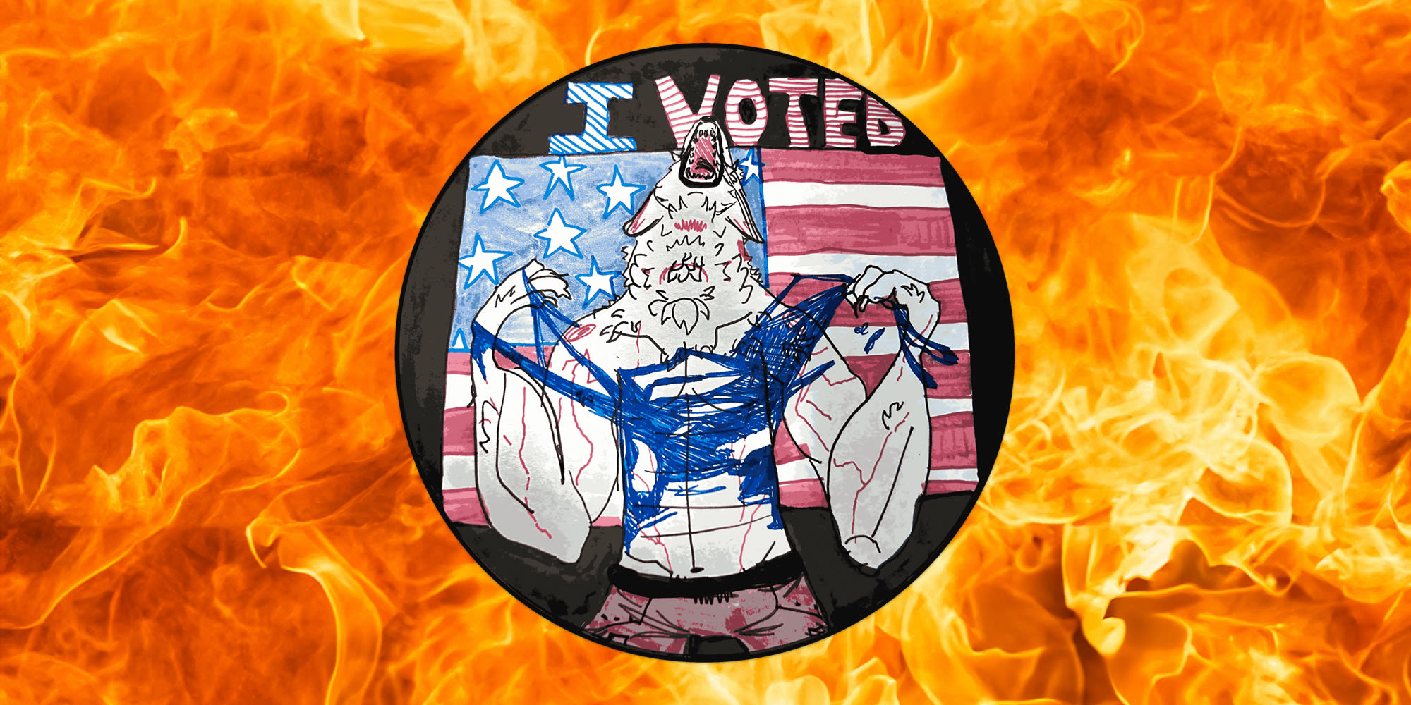 Michigan’s “I Voted” Sticker Will Be a Jacked Werewolf Hulk Hogan-Ing His Shirt Apart