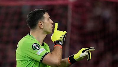 Emiliano Martinez banned for first leg of Aston Villa’s semi-final against Olympiacos