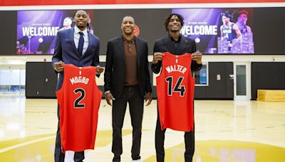 Raptors draft picks Ja'Kobe Walter, Jonathan Mogbo introduced to Toronto