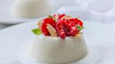 Vanilla panna cotta with raspberries and toasted almond