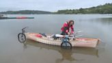 TikTok inventor makes amphibious boat out of BMX bike and canoe | ITV News