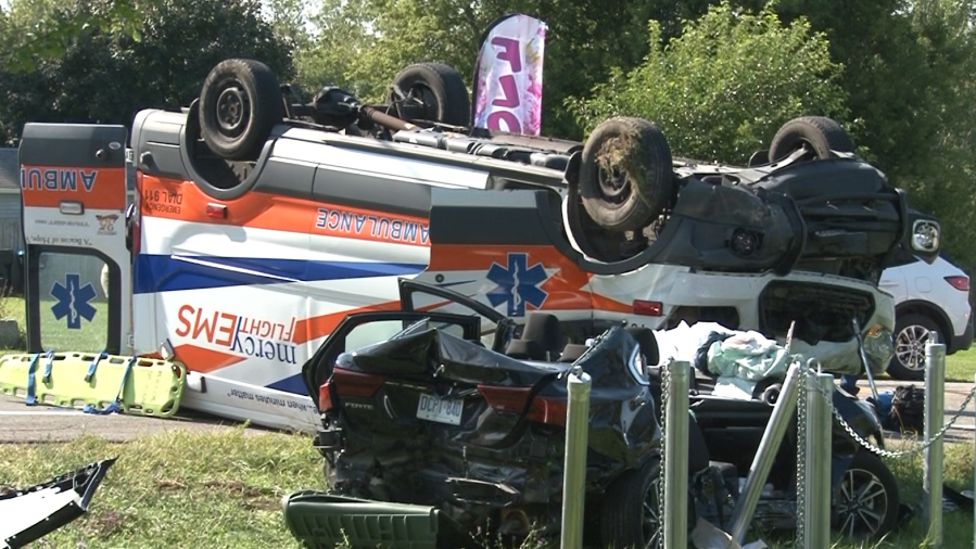 Ambulance flips after Genesee County crash, 1 person airlifted to the hospital