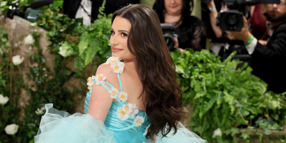 Pregnant Lea Michele is Radiant in Turquoise With a Waterfall Train at Met Gala 2024