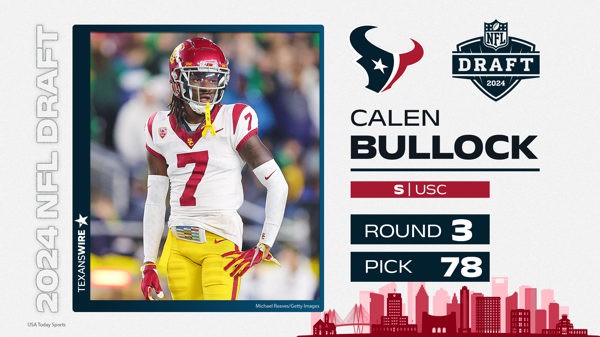 Texans select DB Calen Bullock with 78th overall pick in 2024 NFL draft