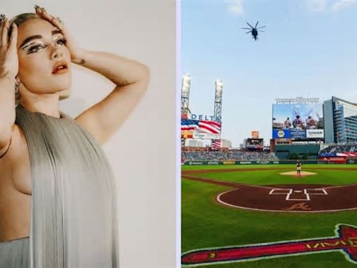 Florence Pugh, actriz en Oppenheimer, fue vista en Truist Park, estadio de Atlanta Braves