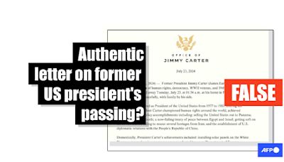 Fake letter sparks Jimmy Carter death hoax