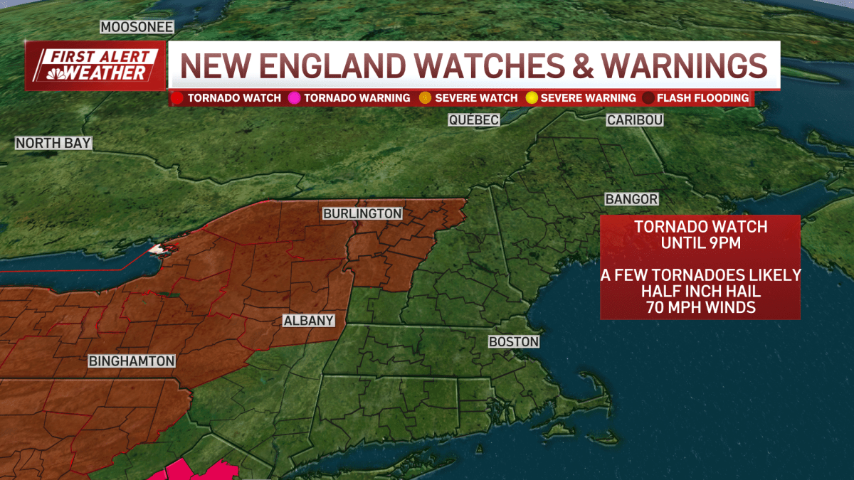 There is a risk of tornadoes in northern New England today