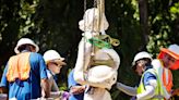 Heavily hurricane damaged Rachel at the Well statue in Fort Myers undergoes restoration