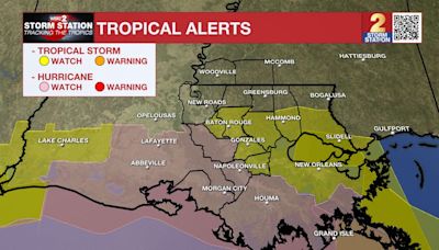 Hurricane, Tropical Storm, Storm Surge, and Flood Watches in effect ahead of Francine