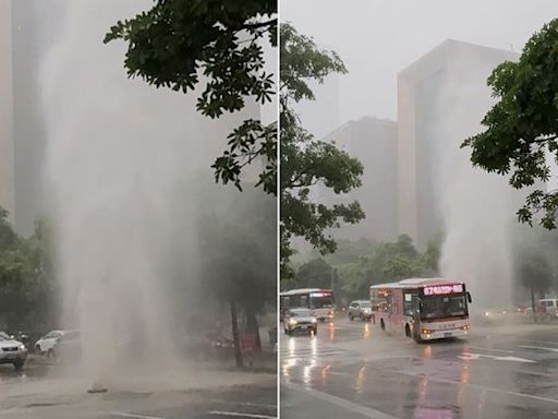 雨炸台北！水柱沖天影片驚人 信義南港多處淹水｜壹蘋新聞網