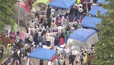 Pro-Palestine protestors gather in an encampment at UT Dallas