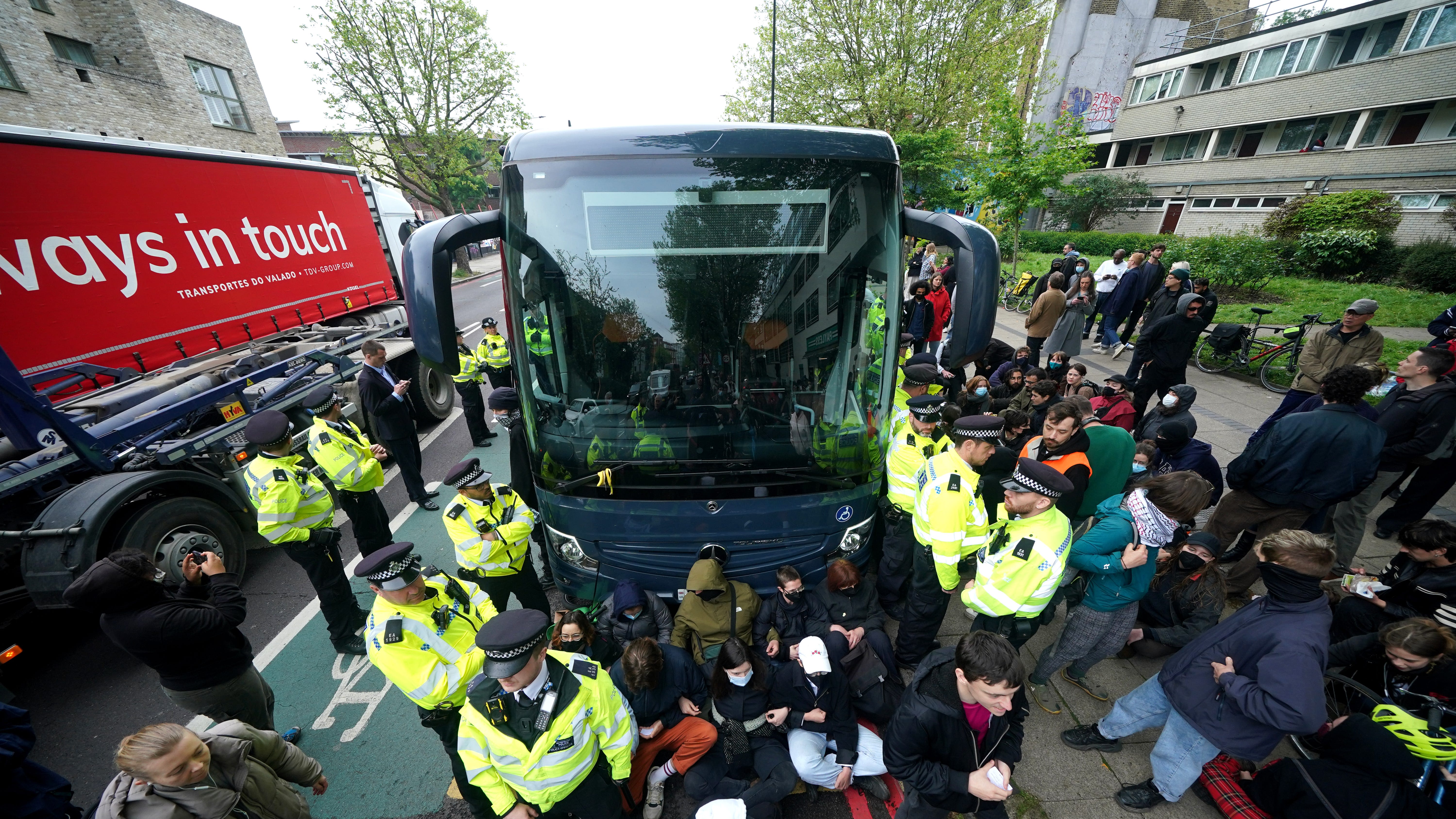 Arrests made as protesters block coach taking asylum seekers to Bibby Stockholm