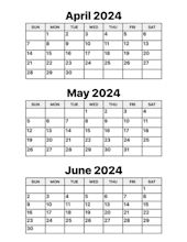 April, May and June 2024 Calendar – Calendar Options