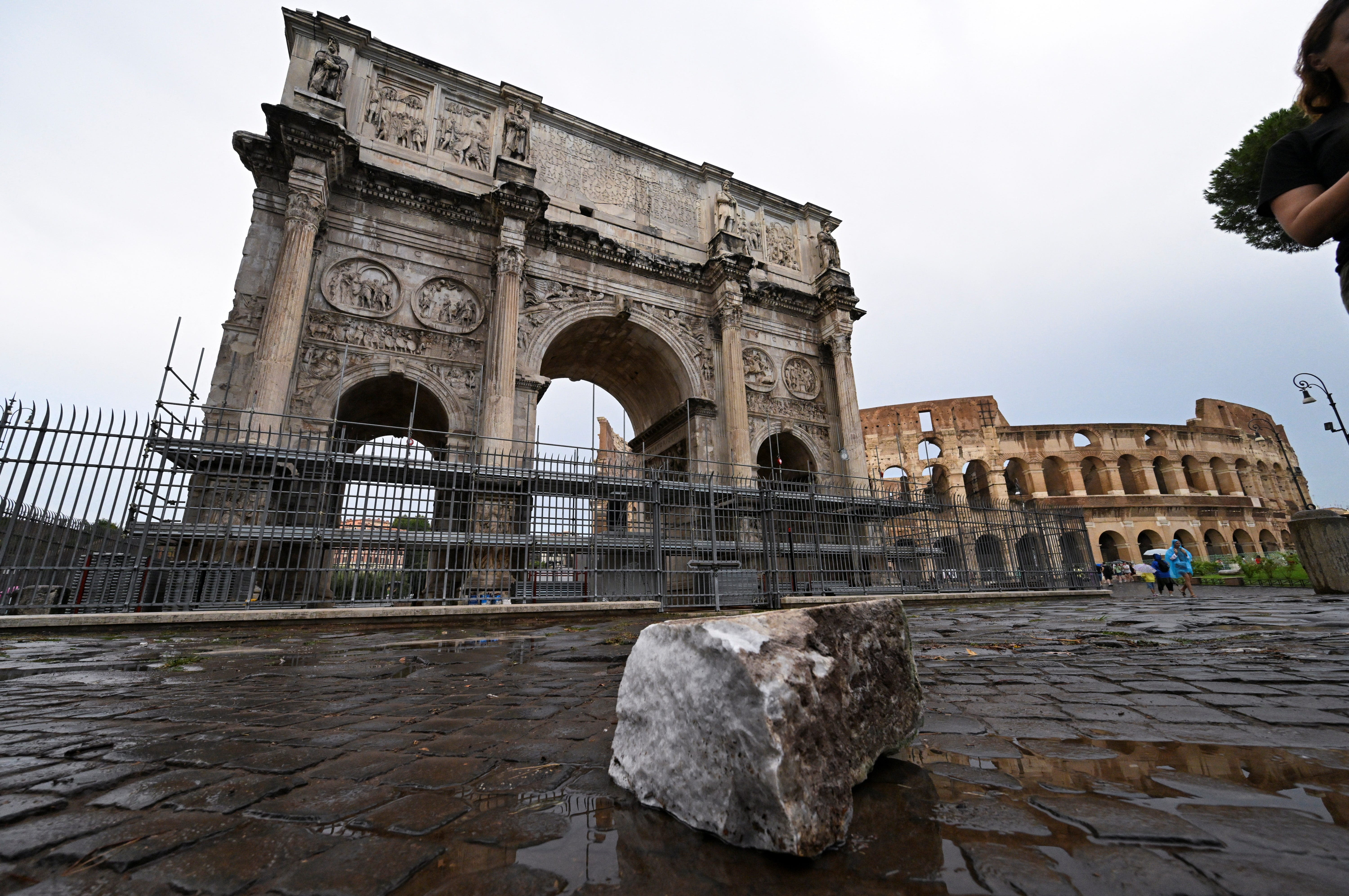 Lightning strikes Rome's ancient Constantine Arch, sending fragments to the ground