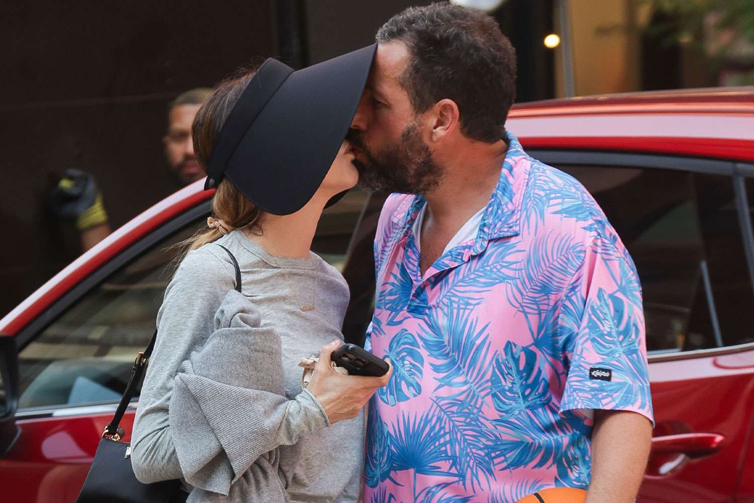 Adam Sandler Shares Kiss with Wife Jackie Before Heading to Play in Pickup Basketball Game in N.Y.C.