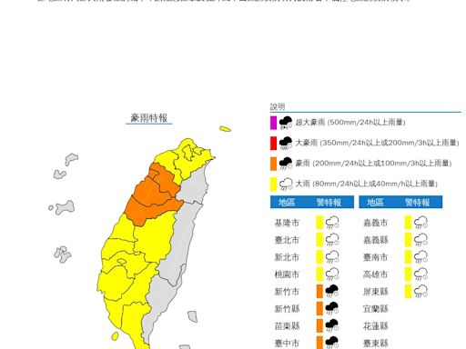 國家警報響！5縣市發布淹水警戒 16縣市防大雨