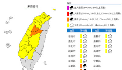 苗栗、台中山區等15縣市豪大雨特報