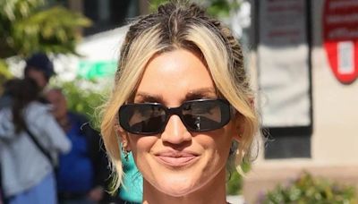 Ashley Roberts goes braless in a white tank top at Heart FM studios