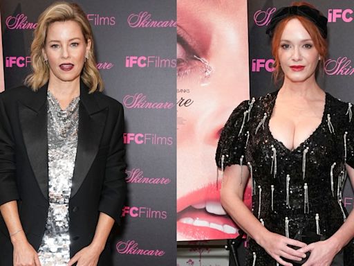 Elizabeth Banks Shimmers in Sleeveless LaPointe Silver Dress Alongside Christina Hendricks in Markarian at ‘Skincare’ New York City...