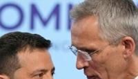 NATO Secretary General Jens Stoltenberg (R) reaffirmed the alliance's backing for Volodymyr Zelensky's (L) Ukraine