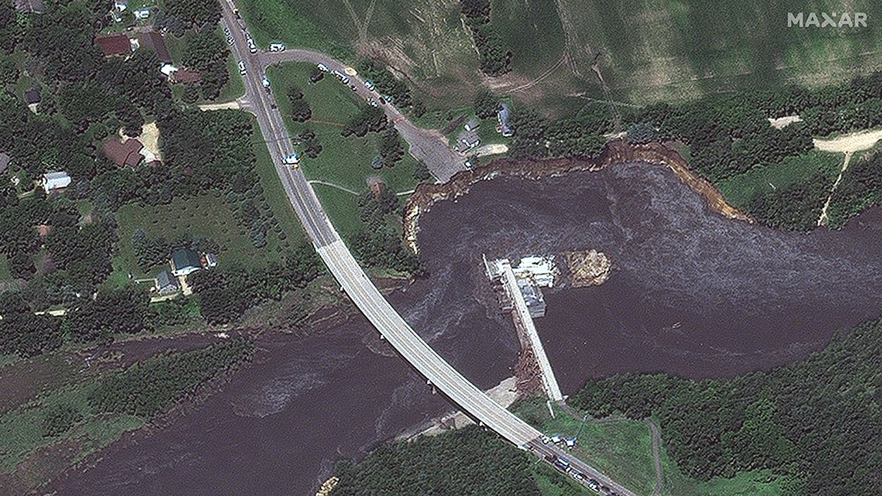 Satellite images reveal devastating flooding following partial failure of Minnesota's Rapidan Dam