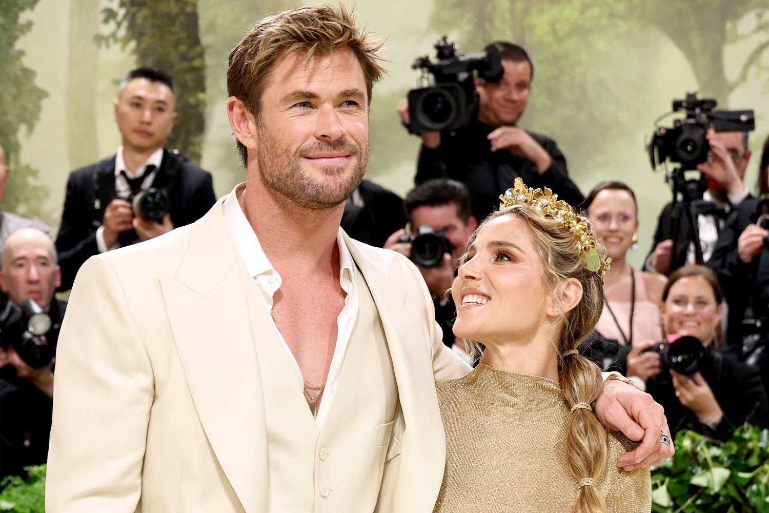 Chris Hemsworth and Elsa Pataky Look Like a Greek God and Goddess for 2024 Met Gala Debut (She's Wearing a Crown!)