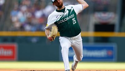 Colorado Rockies pitcher Austin Gomber works during the first inning against the Kansas City Royals at Coors Field on Saturday, July 6, 2024, in Denver.