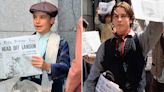 Seize the day! Christian Bale's son appears with him on 'The Bride' set dressed as a newsie