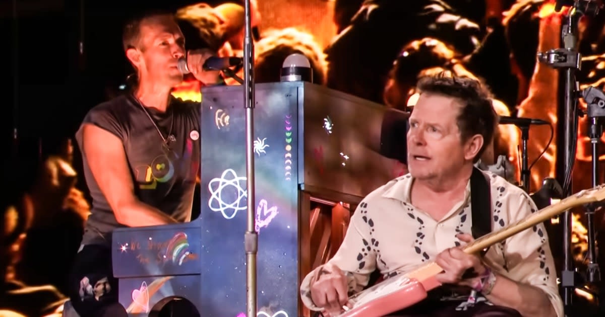 Michael J. Fox makes surprise guitar performance with Coldplay at the Glastonbury Festival