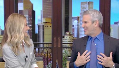 Andy Cohen raves about Mark Consuelos' tight t-shirts while guest-hosting 'Live' with Kelly Ripa: "I can see mark's boobs"