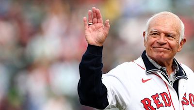 Joe Castiglione, voice of Red Sox radio, honored at final game as Boston reaches .500