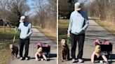 Dad accidentally trains daughter to "sit" after going walking with the dog