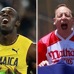 Could Joey Chestnut beat Usain Bolt in a race if they both first ate a hot dog? Our staff debates.