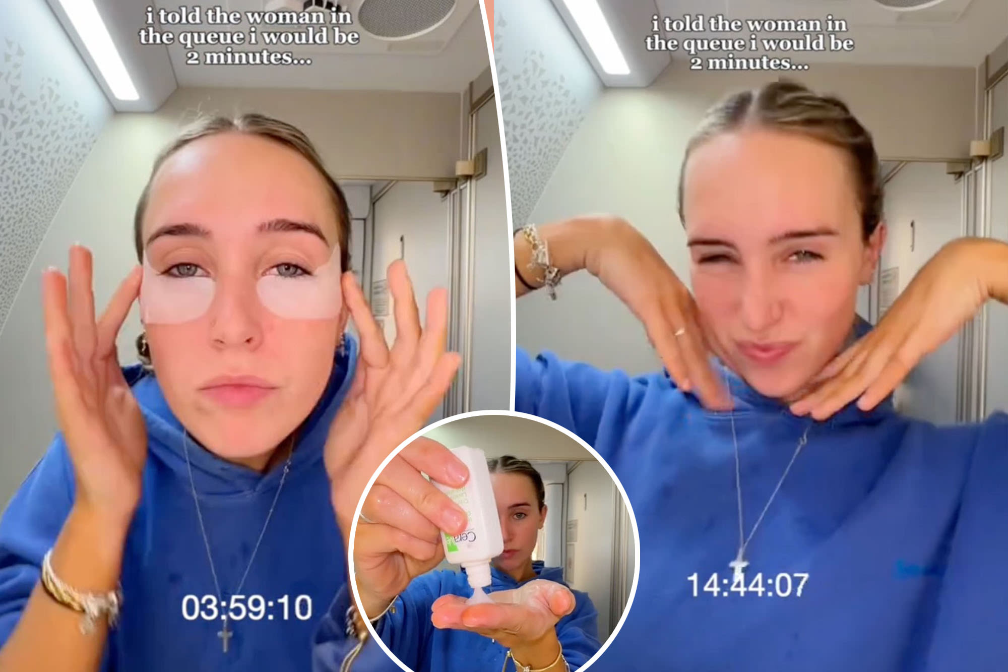 ‘Rude’ influencer hogs airplane bathroom to show off skin care for TikTok followers: ‘This is s–tty rage bait’