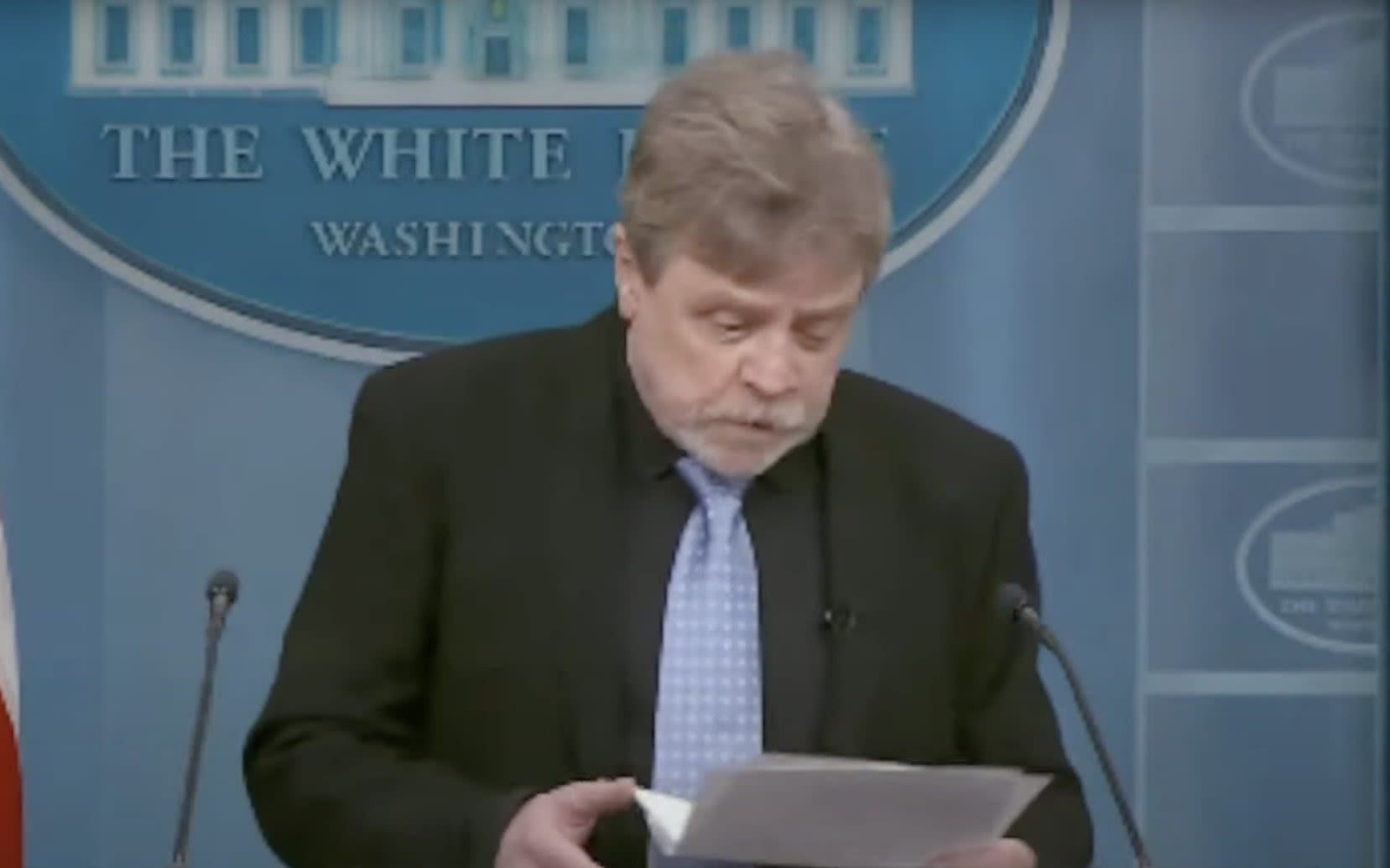 Star Wars actor Mark Hamill nicknames president Joe-bi Wan Kenobi during surprise White House visit