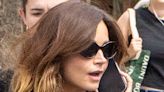 Jenna Coleman showcases baby bump in a black dress with a lace trim