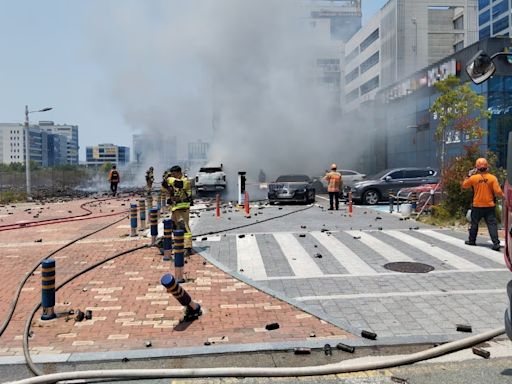 南韓釜山超市嚴重爆炸！數百罐瓦斯遭點燃 至少10輛車遭燒毀