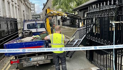 Gates at Govt Buildings, Áras and Customs House rammed