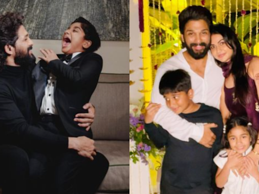 Allu Arjun shields son Ayaan as he jets off with wife Sneha and daughter Arha for family getaway | - Times of India