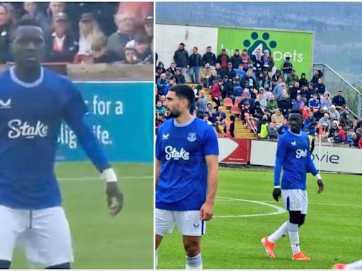 Fans in disbelief after spotting Everton badge falling off new shirt during pre-season friendly