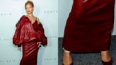Rihanna Shines Bright in Red Pumps and Monochromatic Leather Outfit for Fenty Hair Launch Party
